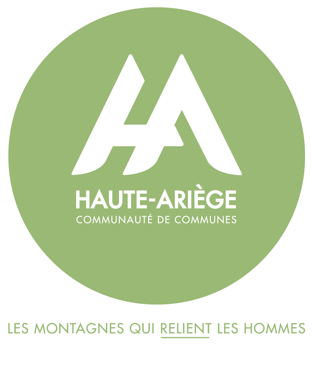 rond vert avec à l'intérieur, l'inscription en blanche HA pour Haute Ariège et Communauté de communes
