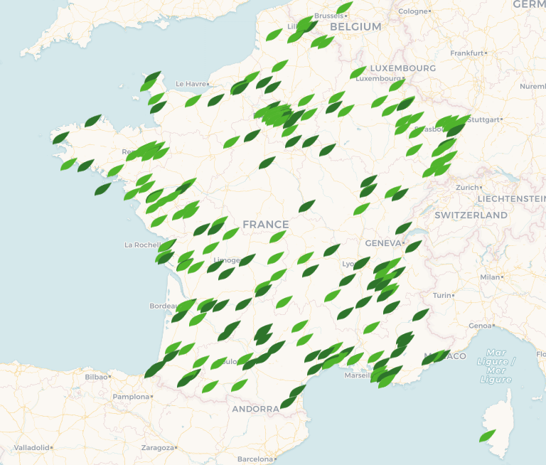 Carte des sites geocompost - des acteurs des biodéchets